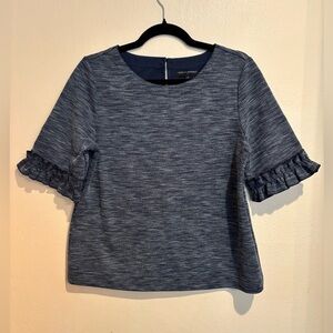 Banana Republic Stormy Blue Blouse w/ Frilly Sleeves, Round Neckline, Size M